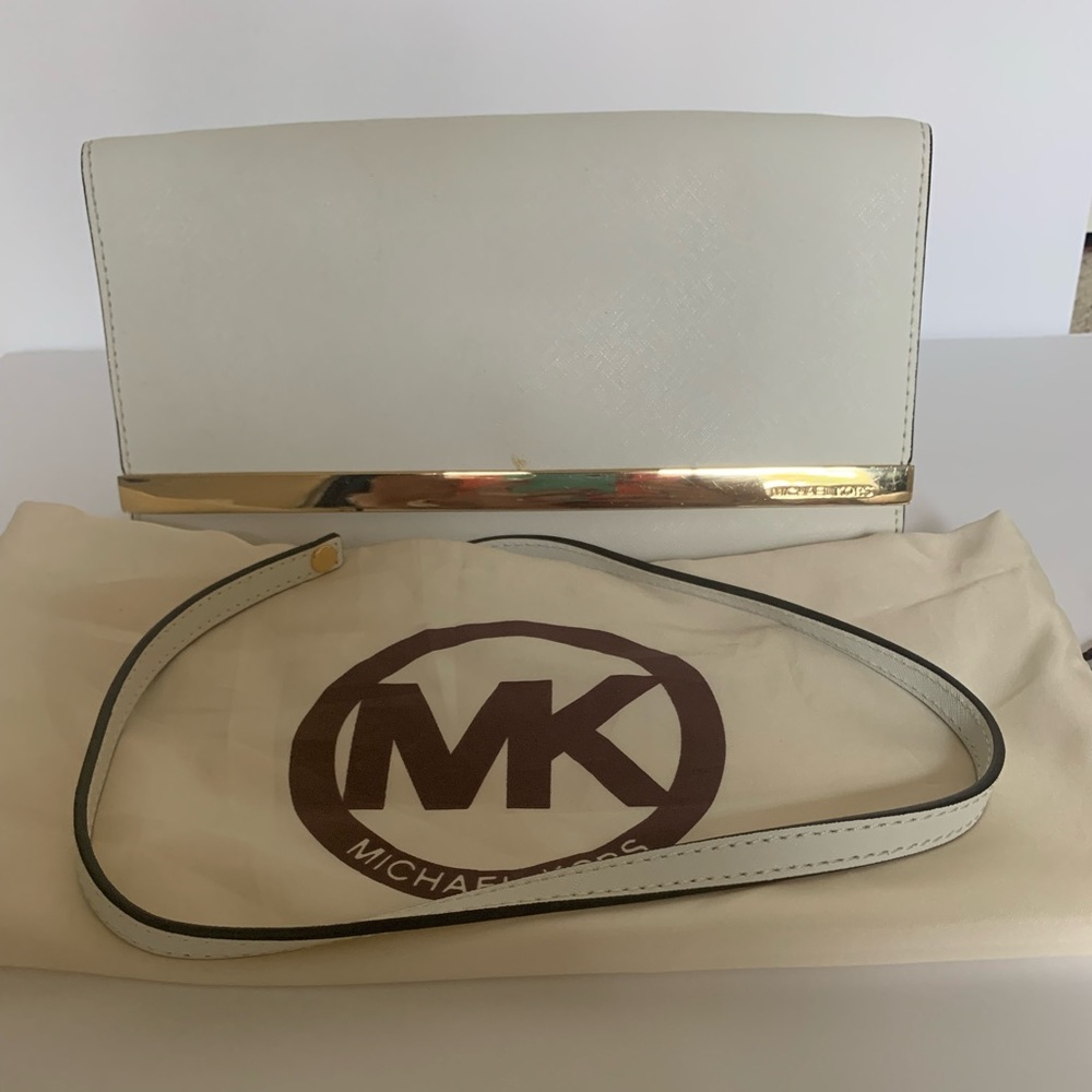 Michael Kors White Clutch with gold trim